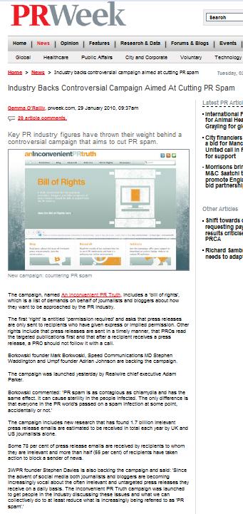 PR Week PR Spam 29 Jan 2010